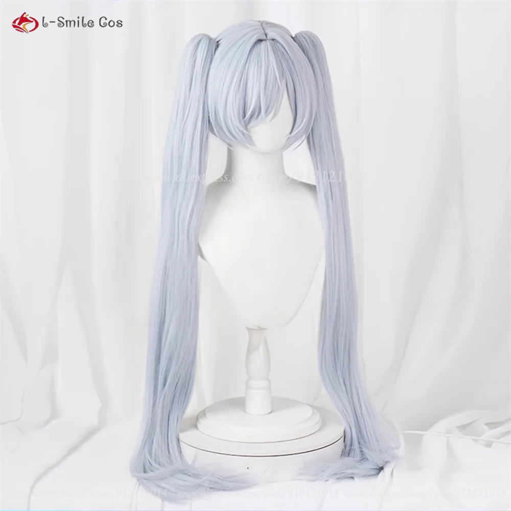 Nikke Cinderella Cosplay Perücke Doppelzopf Lila Grau 90cm Hitzebeständig Synthetik 5