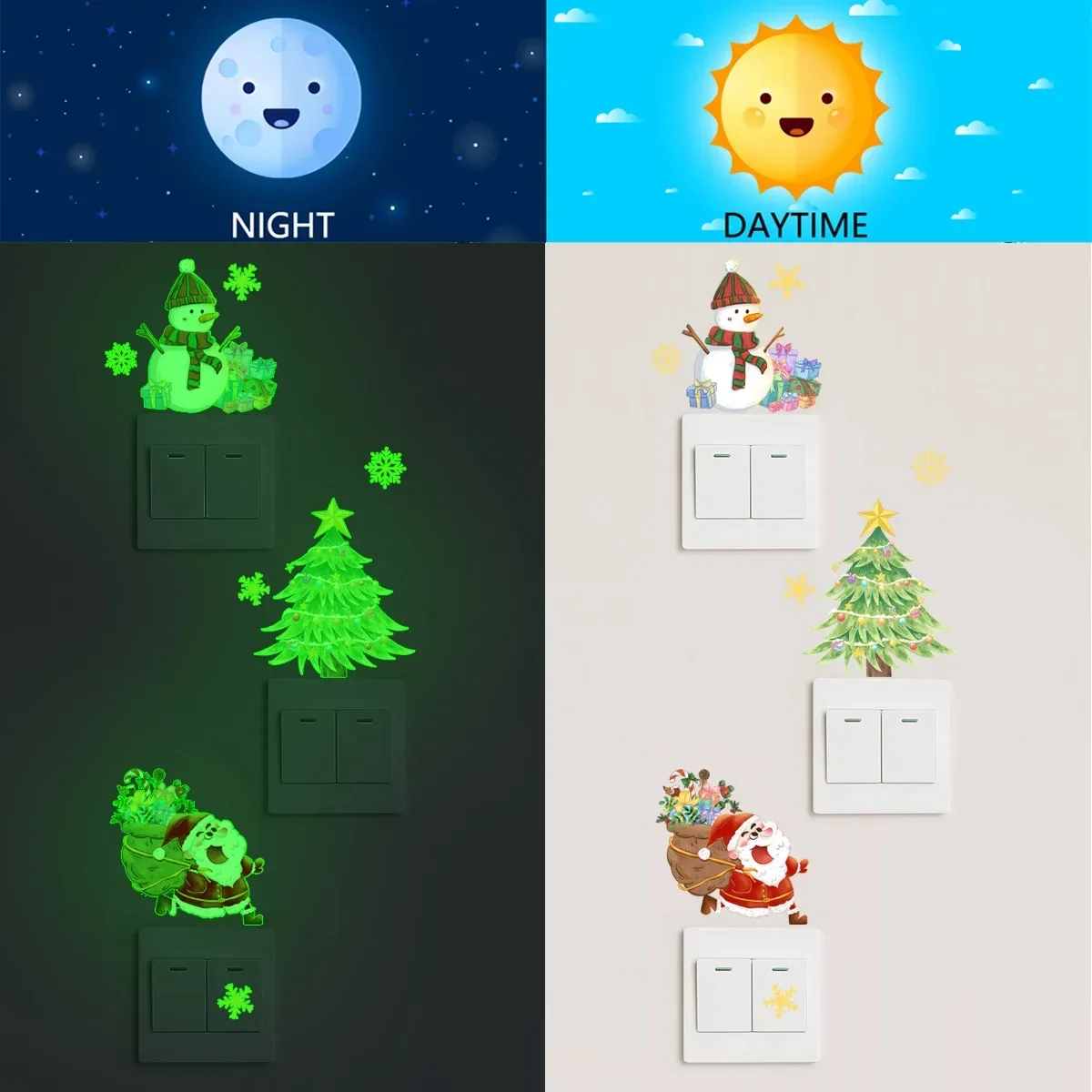 NEW Luminous Christmas Wall Sticker Santa Claus Switch Sticker Window Stickers Christmas Home Decor Glow in The Dark Wall Decals