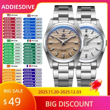 ADDIESDIVE Hot Sale AD2030 Without LOGO Watch Stainless Steel 100M Waterproof Quartz Watches 3D Sand Dial Men's Wristwatch Dress 1