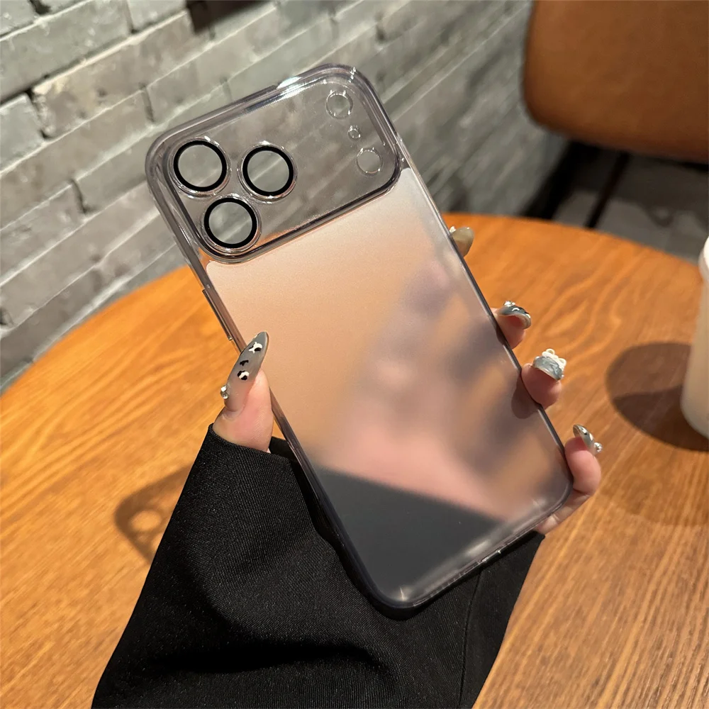 Luxury Frosted Glass Matte Transparent Phone Case with Lens Protection and Shockproof Cover