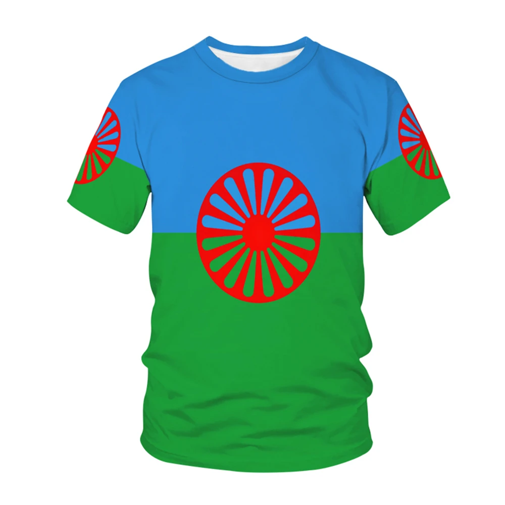 

Romani Flag Pattern Same T-shirt Men's Hot New Summer Women's Short-sleeved T-shirt Tops Shirt Children's 3D