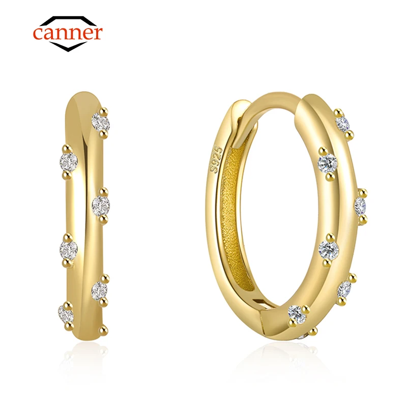 Orecchini Pendenti Argento 925 A Cerchio Huggie Hoops Con Zirconi