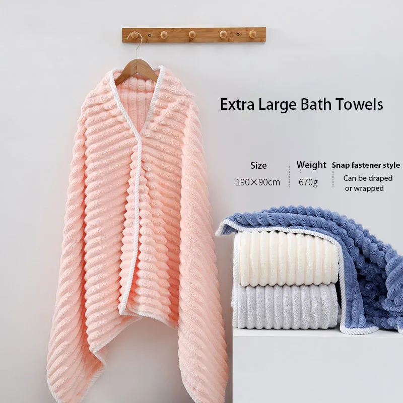 

Extra Large Bath Towels Soft Thickened Striped Coral Fleece Beach Towel Water Absorption Bathroom Towel multi-functional use