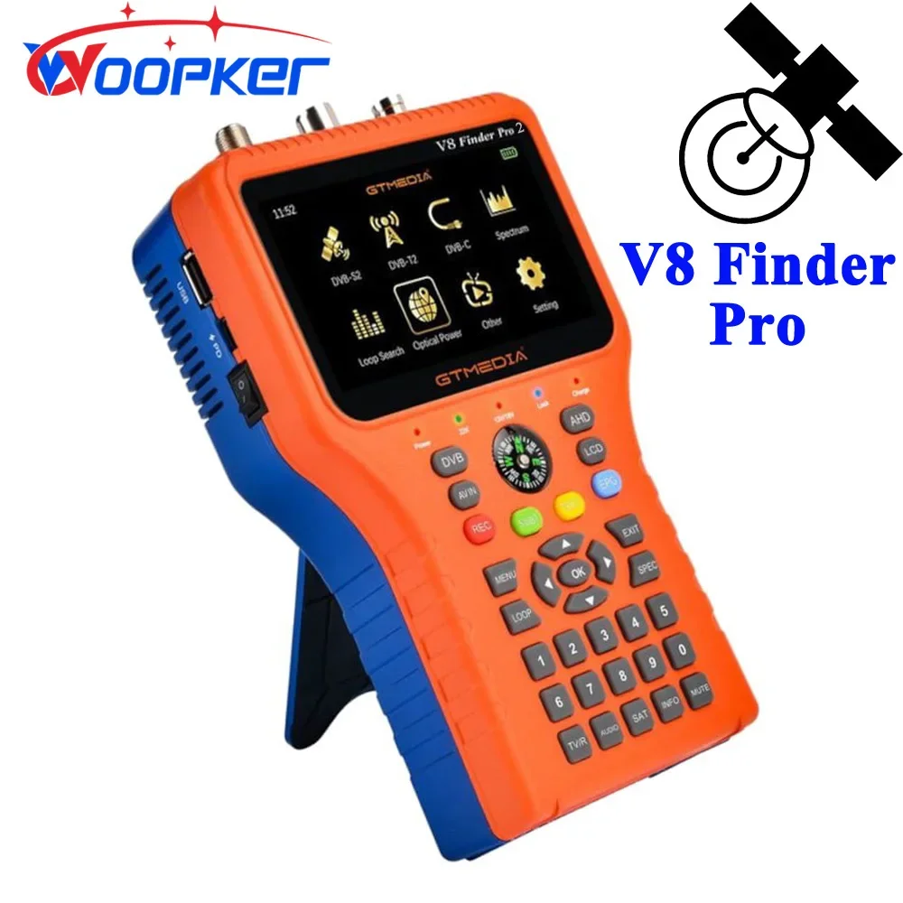 Woopker V8 Finder Pro 2 Satellite Locator DVB-S2 DVB-T2 DVB-C AHD H.265 Tester Sat Finder TV tuner