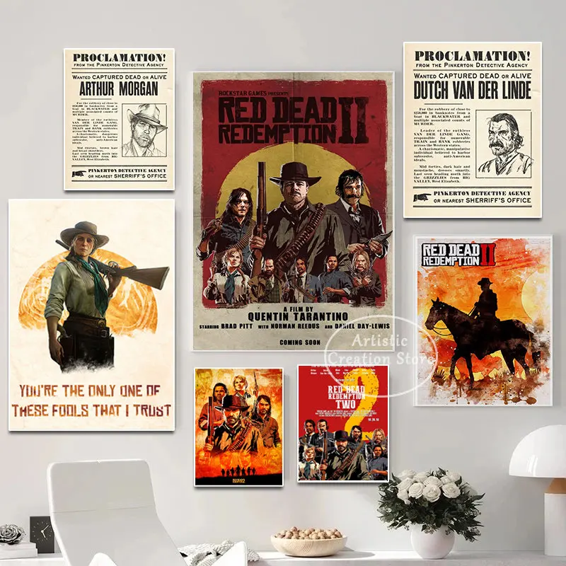 Red-Dead-Redemption-Poster-Hot-Game-Role-Wanted-Warrant-pintura-en-lienzo-impresiones-arte-de ...