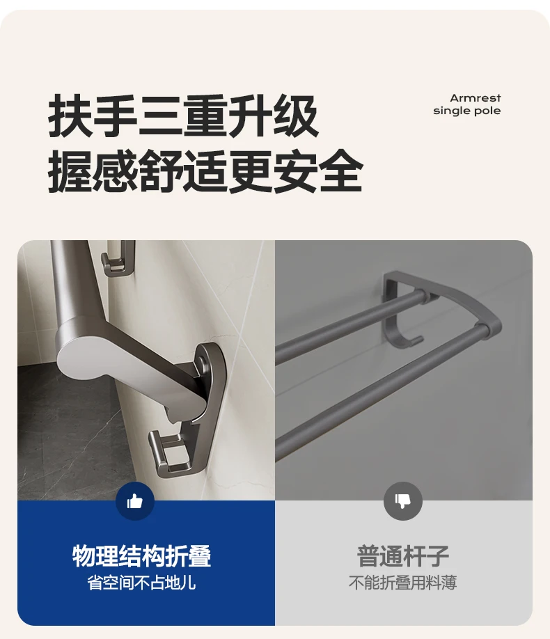 Description Picture 4 of itemCurved Shower Bar Toilet Armrest Elderly Bathroom Safety Security Bars Suction Handle Gadgets Items Accessories Sarga Rod Wall