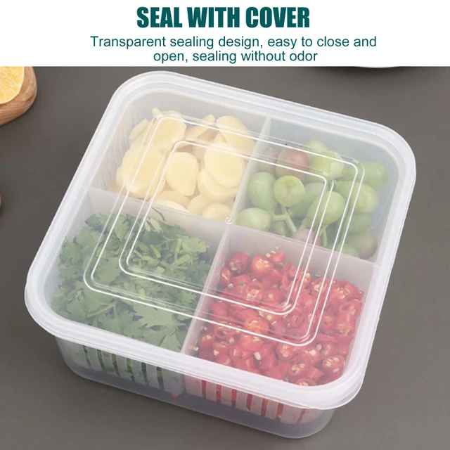 Food Storage Containers with Lids Airtight,Plastic Reusable Fresh Produce  Fruit Storage Organizer Storage Bin with 6 detachable small boxes for