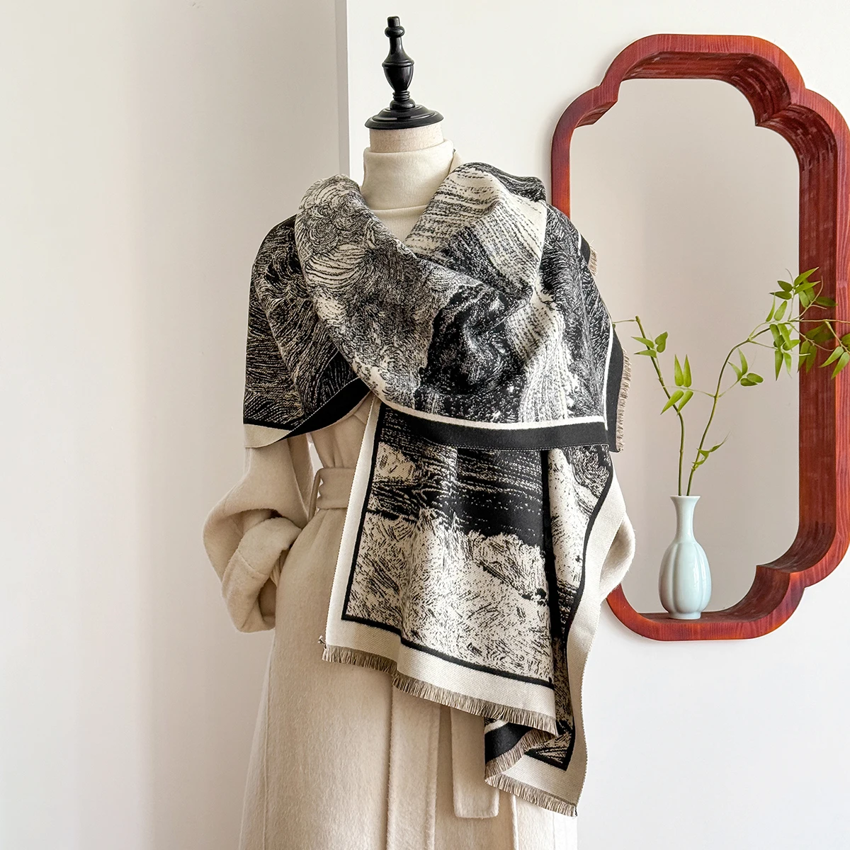 2025 Luxury Brand Winter Cashmere Scarf for Women - Tasseled Grid Printed Shawl, Warm Pashmina Wrap & Foulard Poncho