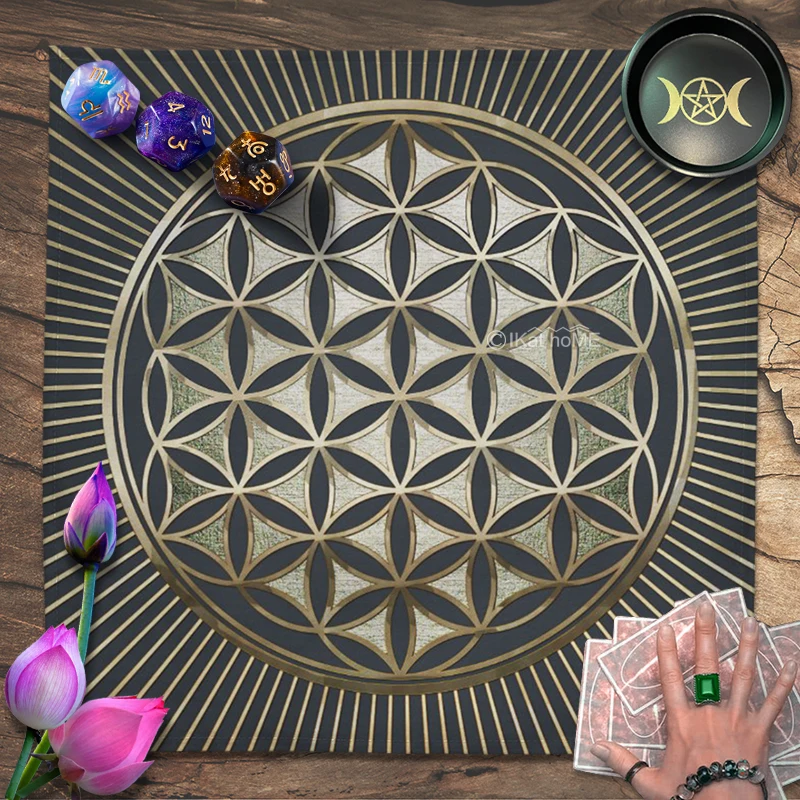 

Flower Of Life Mandala Tarot Card Tablecloth Divination Altar Cloth Board Game Solitaire Fortune Astrology Reading Pad Foldable