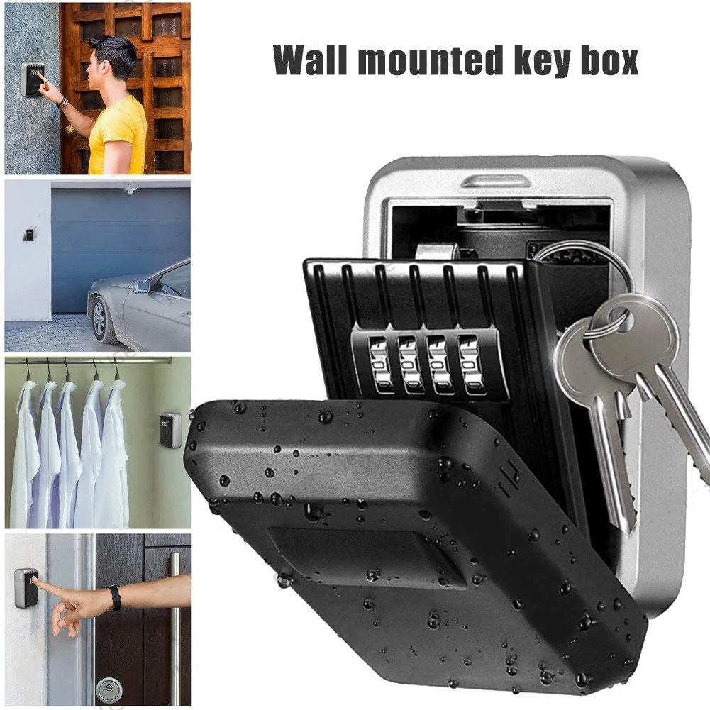 Wall Mount Key Safe Box Weatherproof Key Storage Secret Box Organizer 4 Digit Combination Password Security Code Lock nokey Home