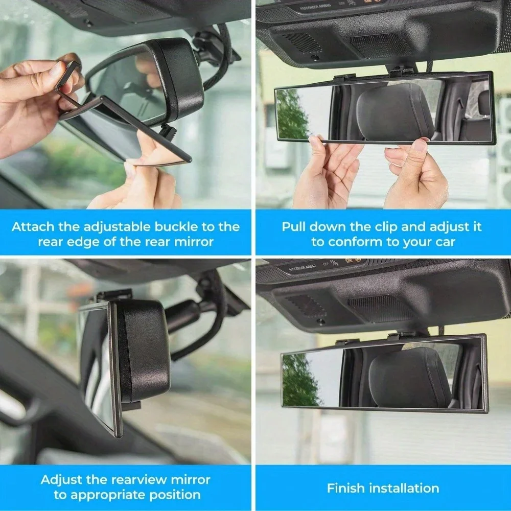 Car Mirror Interior Clip On Wide Angle Universal Extended Large Rear View