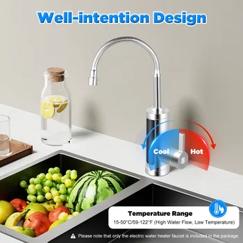 Rubinetto elettrico per acqua calda 3000W rubinetto da cucina rotante in acciaio inossidabile a 360 ° riscaldamento istantaneo Display digitale a Led 1