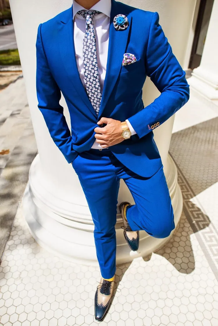 2024 Custom Made Royal Blue Men's Suits Groom Tuxedos Groomsman Party Suit 2 Pieces(Jacket+Pant+Tie)traje de novio para boda