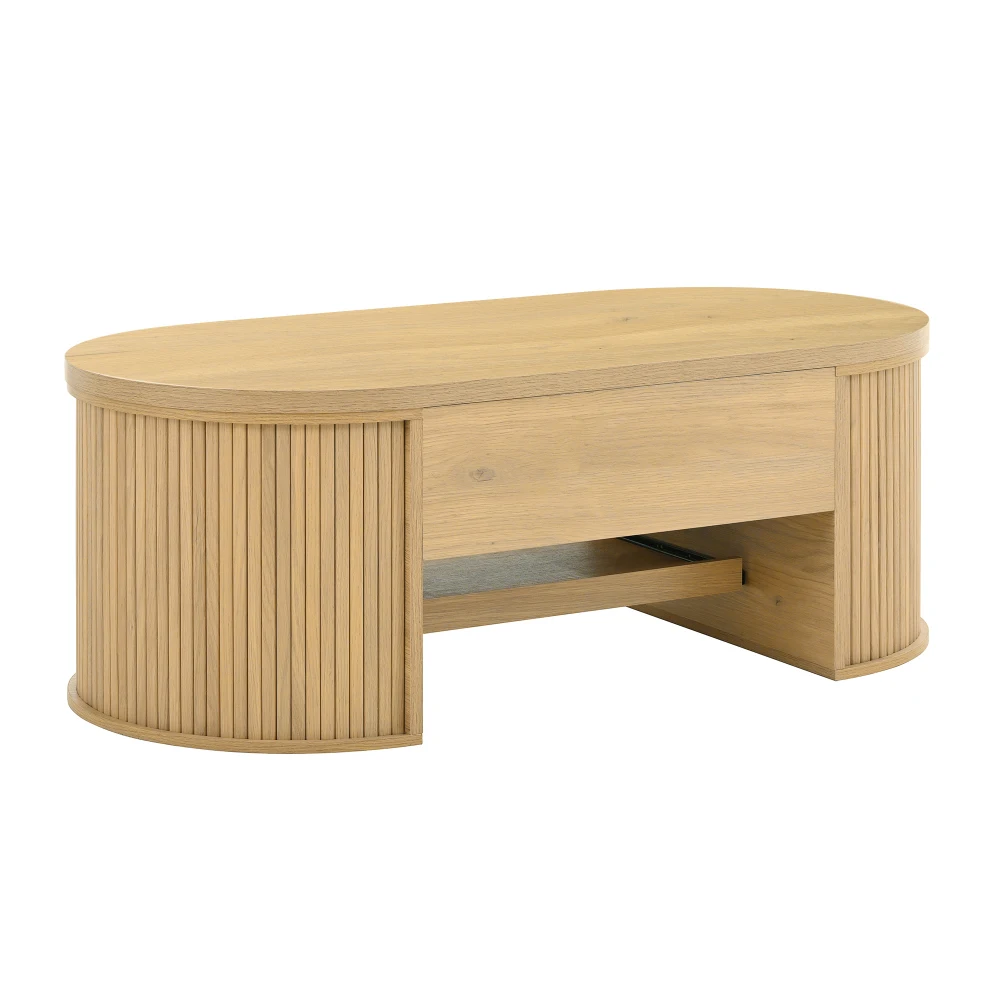 PINGGO Hebbarer Couchtisch mit gebogenen Holzseiten, ausziehbarer Ablage, anhebbarer Tischplatte, multifunktionale Wohnzimmermöbel – Detail 10