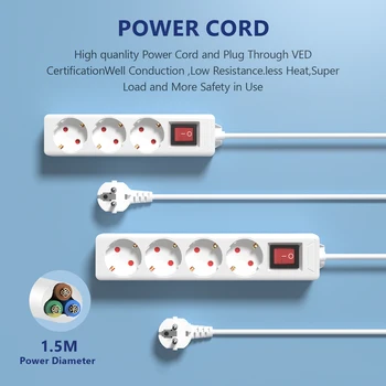 สายพ่วงตะกั่วอะแดปเตอร์ต่อขยาย3/4 AC EU 1.5เมตรสำหรับสำนักงานบ้าน 2