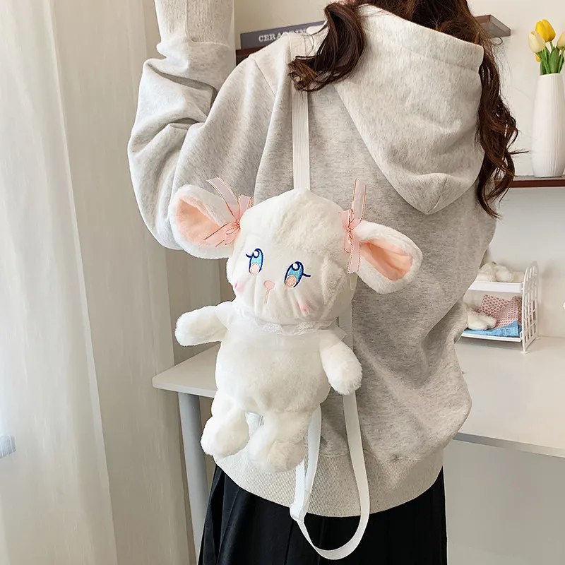 

26Cm Children Cute Plush Toy Lovely Cartoon White Sheep Backpack Bag Schoolbag Girls Boys Kindergarten Birthday Christmas Gift