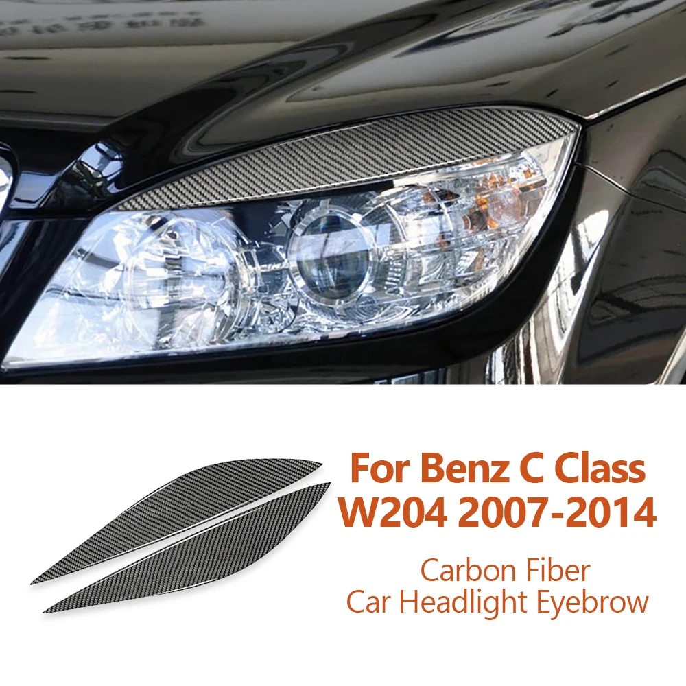

For Mercedes Benz C Class W204 2007-2014 Carbon Fiber Car Headlight Eyebrow Panel Decorative Stickers Auto Interior Accessories