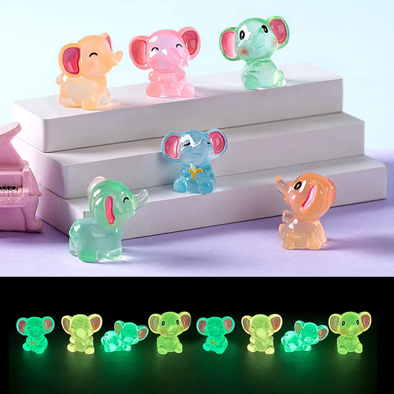 

6PCS Miniatures Elephant Glow At Night Fairy Garden Decoration Mini Elephants Resin Cute Figurines Home Decor Dollhouse DIY