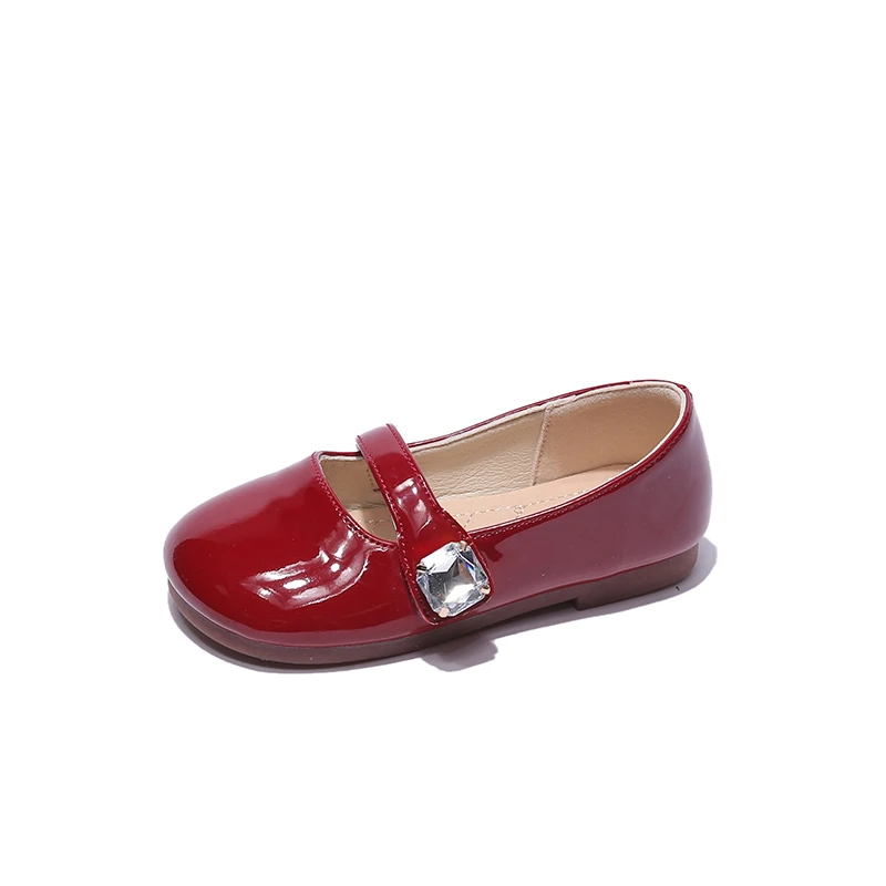 Girl Shoe Fashion Flats for Children Small Leather Shoe Red Soft Casual Shoes Boys Girls Fashion Rhinestone Candy Color Loafers