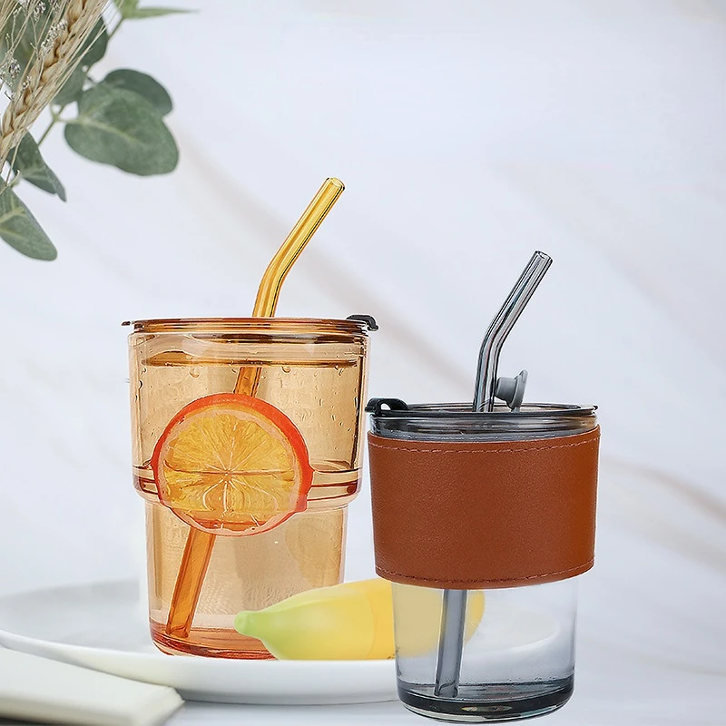

Ins Coffee Cup Vintage Glass with Straw Office Water Portable