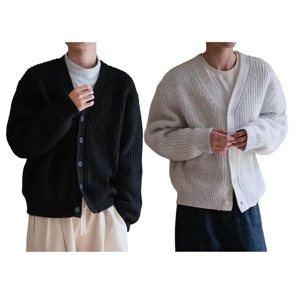 Description Picture 2 of itemMen Casual Sweater Men's Thick Knitted V Neck Cardigan Sweater Coat for Winter Fall Single-breasted Buttons Long Sleeve Solid