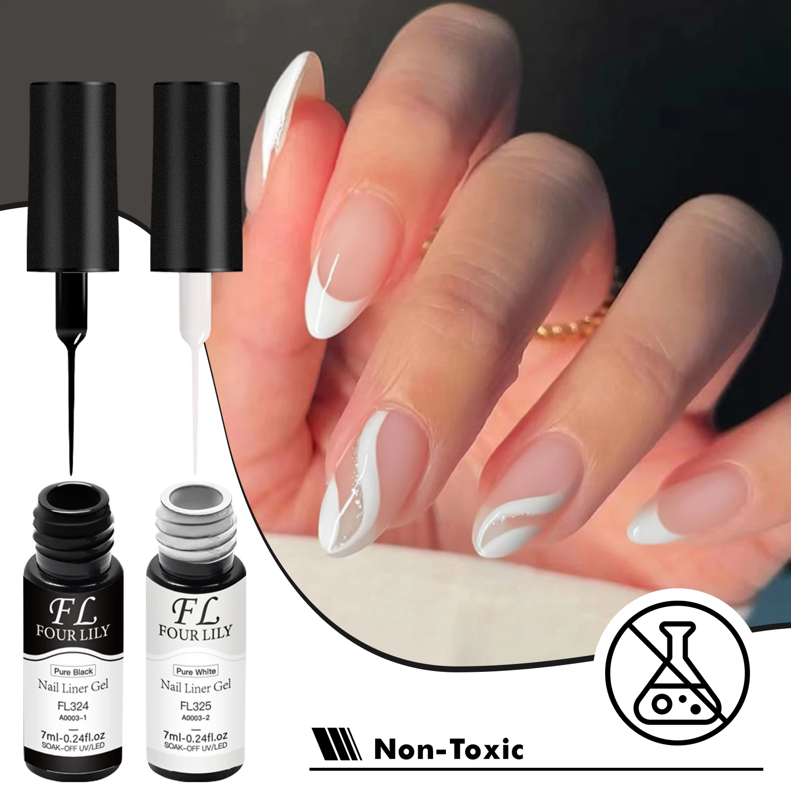 2pc Black White Liner Nail Gel Kit Long Lasting Smooth Brush Nail Salon Supplies Gel Varnish for Manicure Painting DIY Design