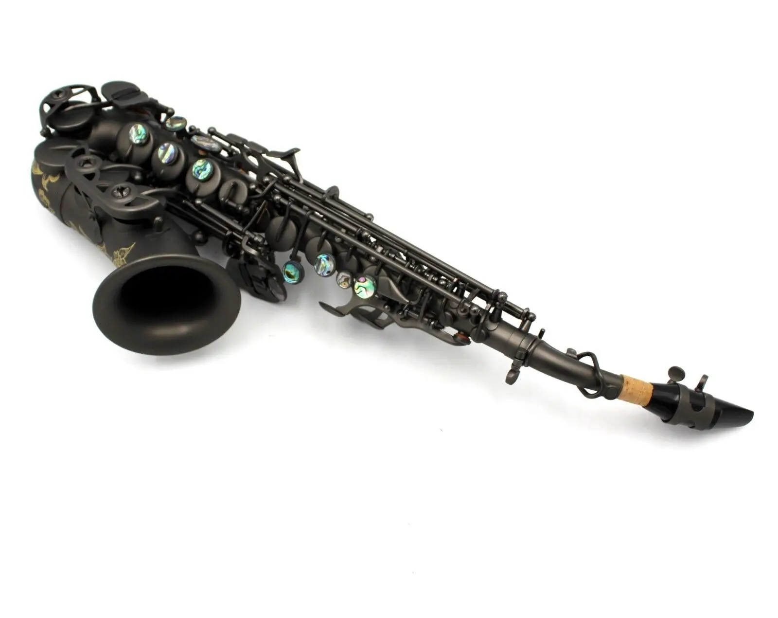 

Professional Music Matt black plated curved soprano saxophone with engravings