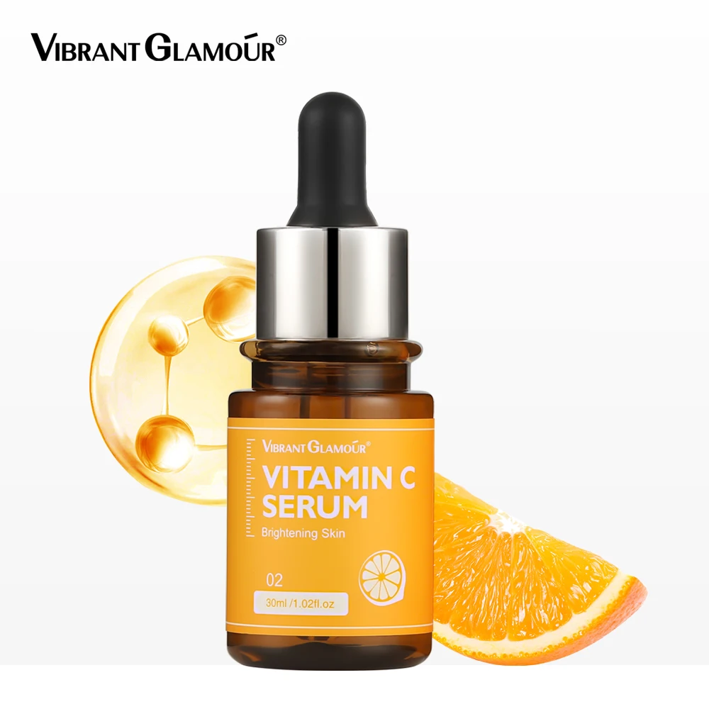 VIBRANT GLAMOUR Vitamin C Face Serum Moisturizing Whitening Brighten Anti-Aging Anti-Wrinkle Fades Fine Lines Facial Skin Care buy 3 get 1 gift hyaluronic acid face serum moisturizing essence whitening facial serum skin care anti aging vibrant glamour