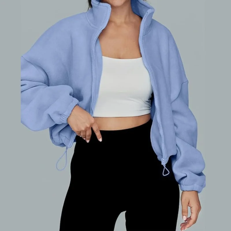 Women's Sports Coat Fleece-lined Warm Casual Loose Running Crop Top Long Sleeve Fitness Sweatshirt Sports Coat Yoga Sweatshirt women workout jackets