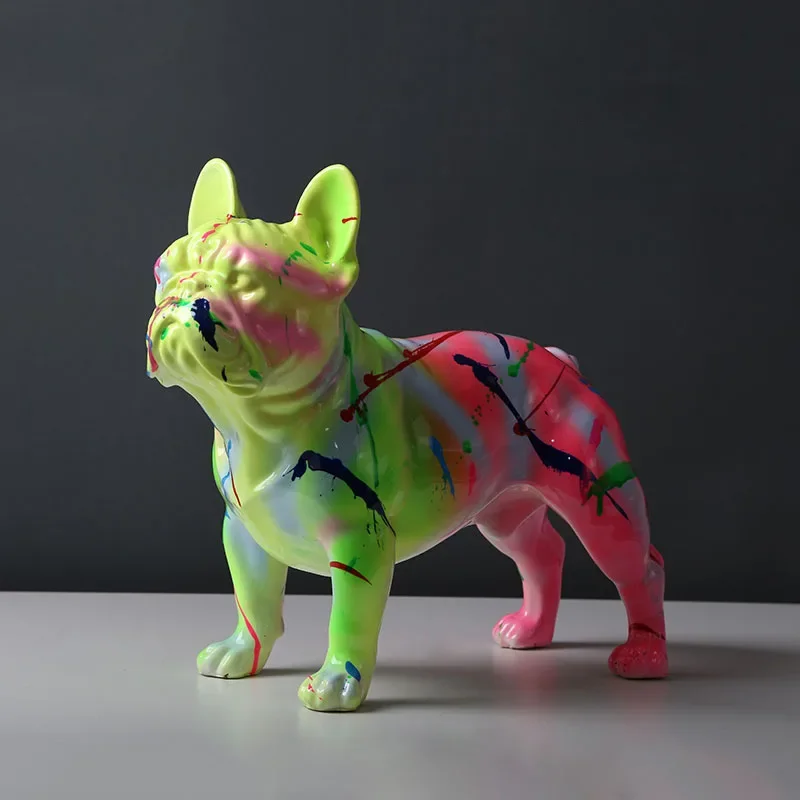 

Modern Creative Fluorescence Spray Color Bulldog Statue Home Decoration Wine Cabinet Pet Dog Desktop Home Furnishing Decor