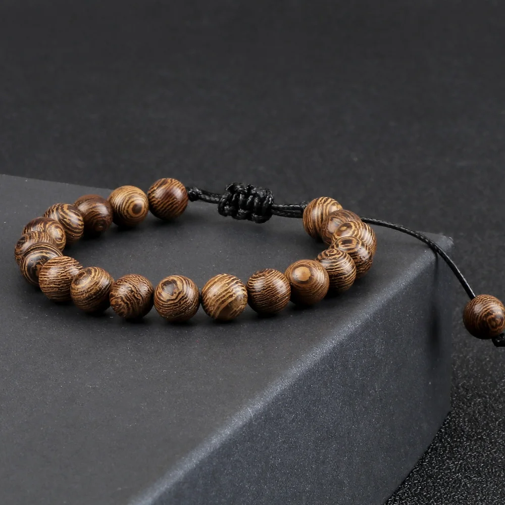 Natural Wooden Beaded Bracelet Prayer Buddha Bangle Rosary Meditation Bracelet Bangle for Men Women Yoga Healing Balance Jewelry