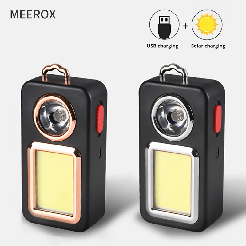 

Mini Rechargeable LED Flashlight Use LED + COB lamp beads 2 IN 1 Solar Portable Camping Light for adventure, camping, etc.