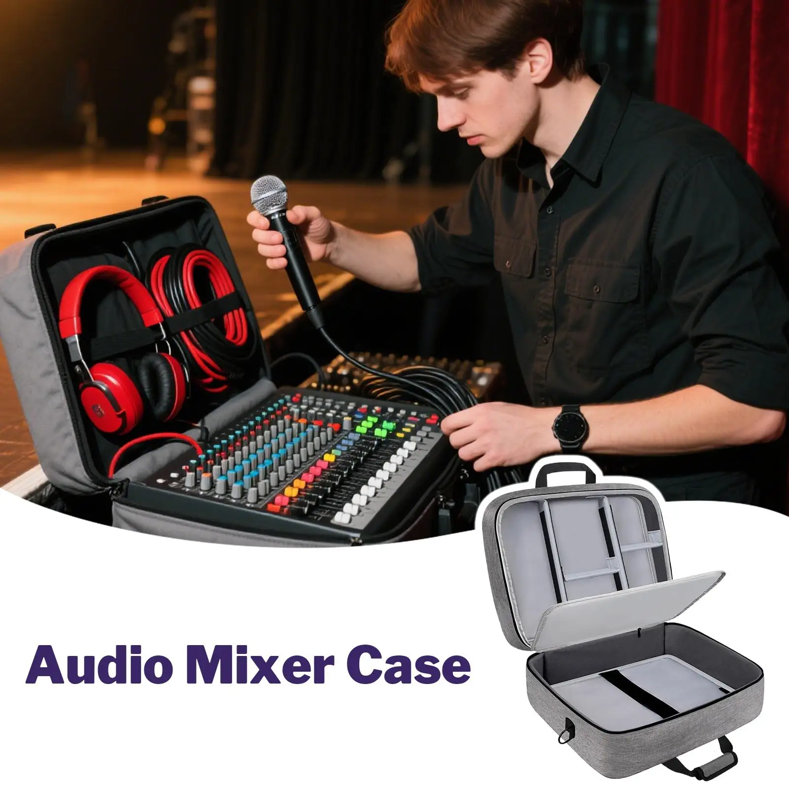 Audio Mixer Bag Recording Equipment Bag DJ Mixer Protective Compact Audio DJ Case with Adjustable Storage Sound