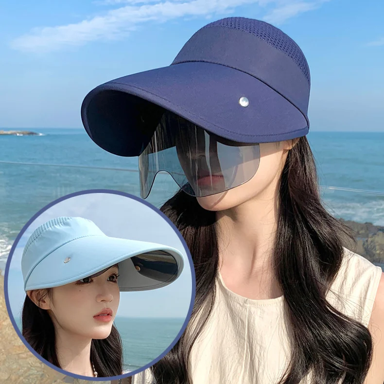 Gran oferta de sombrero de verano para mujer, con gafas de sol, de 13 cm, de ala grande, transpirable, para exteriores, con parte superior vacía, con cinta mágica ajustable, para viajes y playa_voghion.com