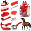 Horse Grooming Kit Horse Brushes for Grooming 10 Pcs Horse Cleaning Tool Set with Tote Bag Brush Supplies Equine Care Supplies 2