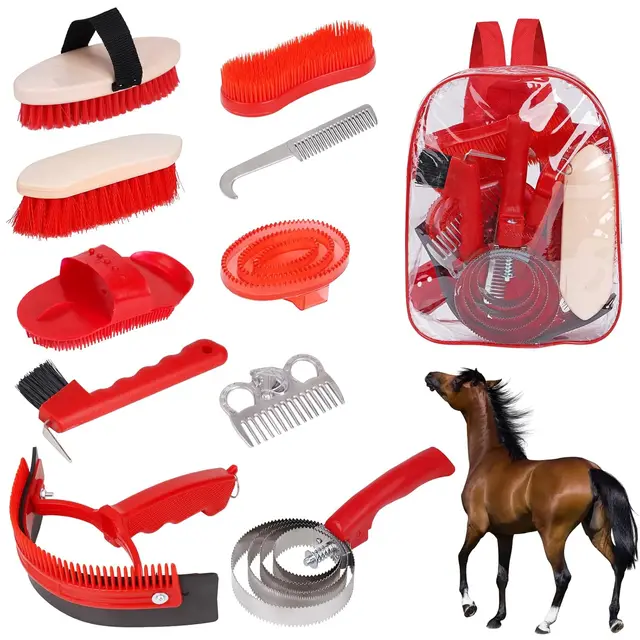 Horse Grooming Kit Horse Brushes for Grooming 10 Pcs Horse Cleaning Tool Set with Tote Bag Brush Supplies Equine Care Supplies 2