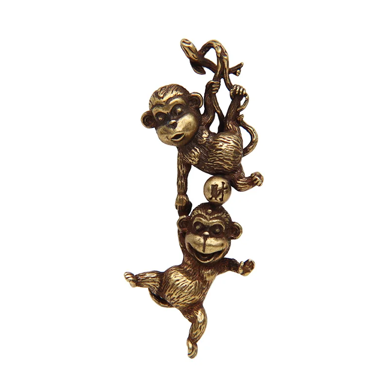 アクセサリー Monkey Antique Copper Monkey Figurines Keychain Pendant Lucky Cat