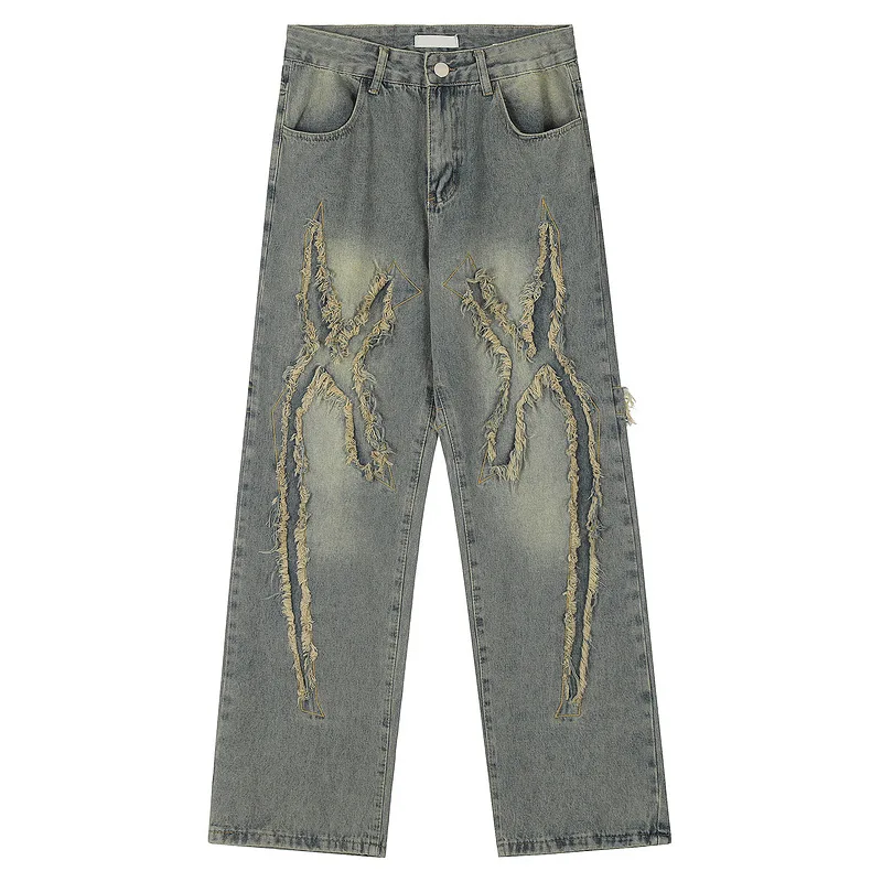 

High Street Vibe Style Hip Hop Jeans Pants Fashion Streetwear Ripped Loose Fit Y2K Denim Trousers Wide Leg Bottoms