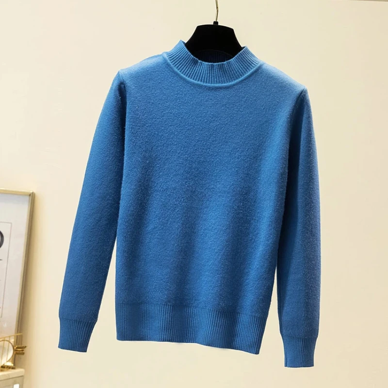 Women's New Sweater Autumn and Winter Integrated Fleece Semi-turtleneck Casual Slim-fit Bottoming Shirt Knitwear Women's Sweater