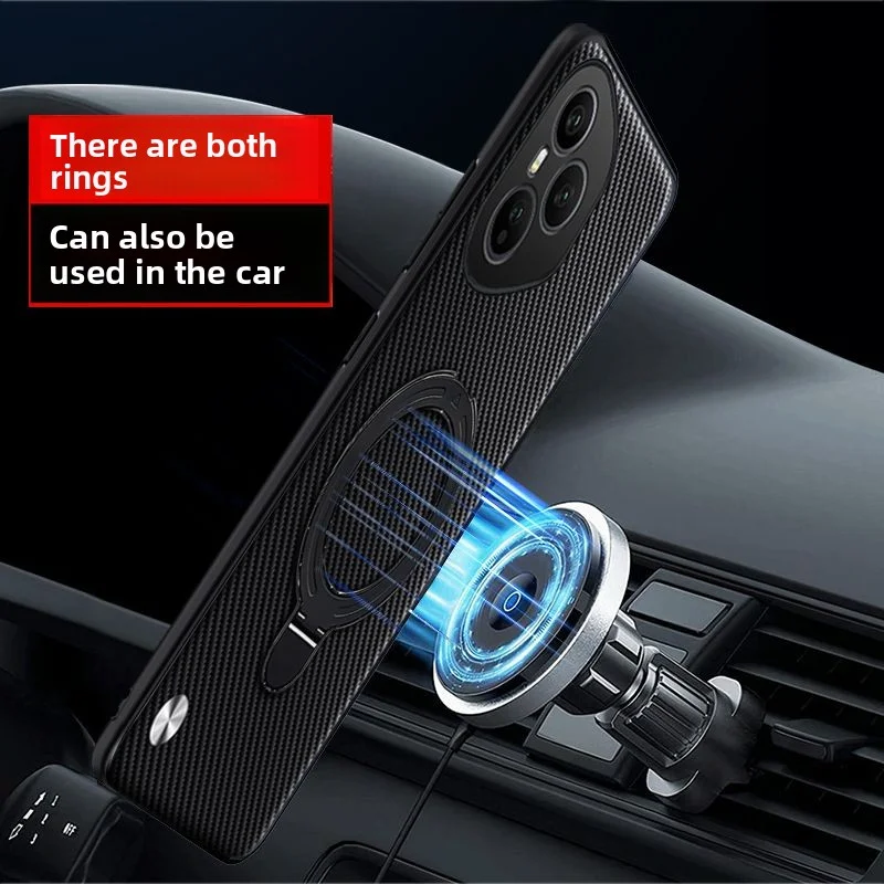 Carbon Fiber Magnetic Stand Protective Case - Hard PU Back Cover
