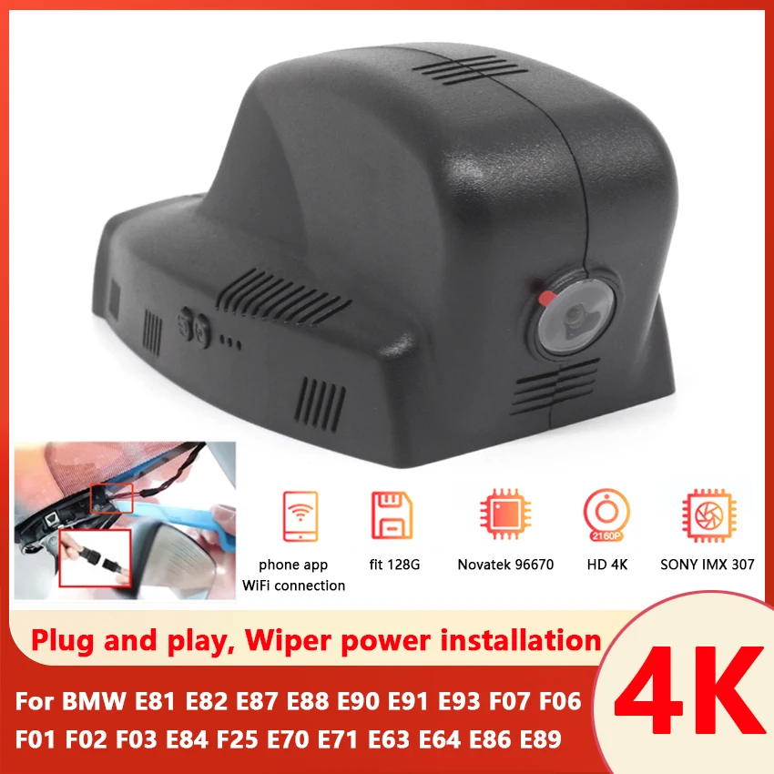 

Plug and Play 4K Car DVR Camera Dash Cam For BMW E81 E82 E87 E88 E90 E91 E93 F07 F06 F01 F02 F03 E84 F25 E70 E71 E63 E64 E86 E89