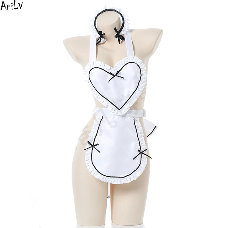 

AniLV Anime Girl Love Apron Erotic Lingerie Maid Cosplay Uniform Women Big Bow Backless Temperament Underwear Outfit Costume