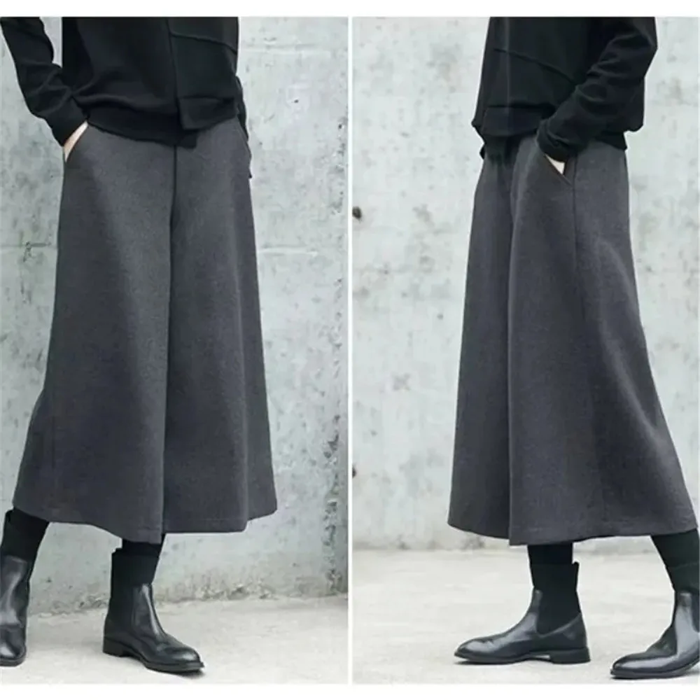 Pantaloni larghi in legno con gonne a gamba larga Pantaloni casual da donna Pantaloni dritti autunnali invernali Pantaloni coreani elastici a vita alta con gamba grassa 4