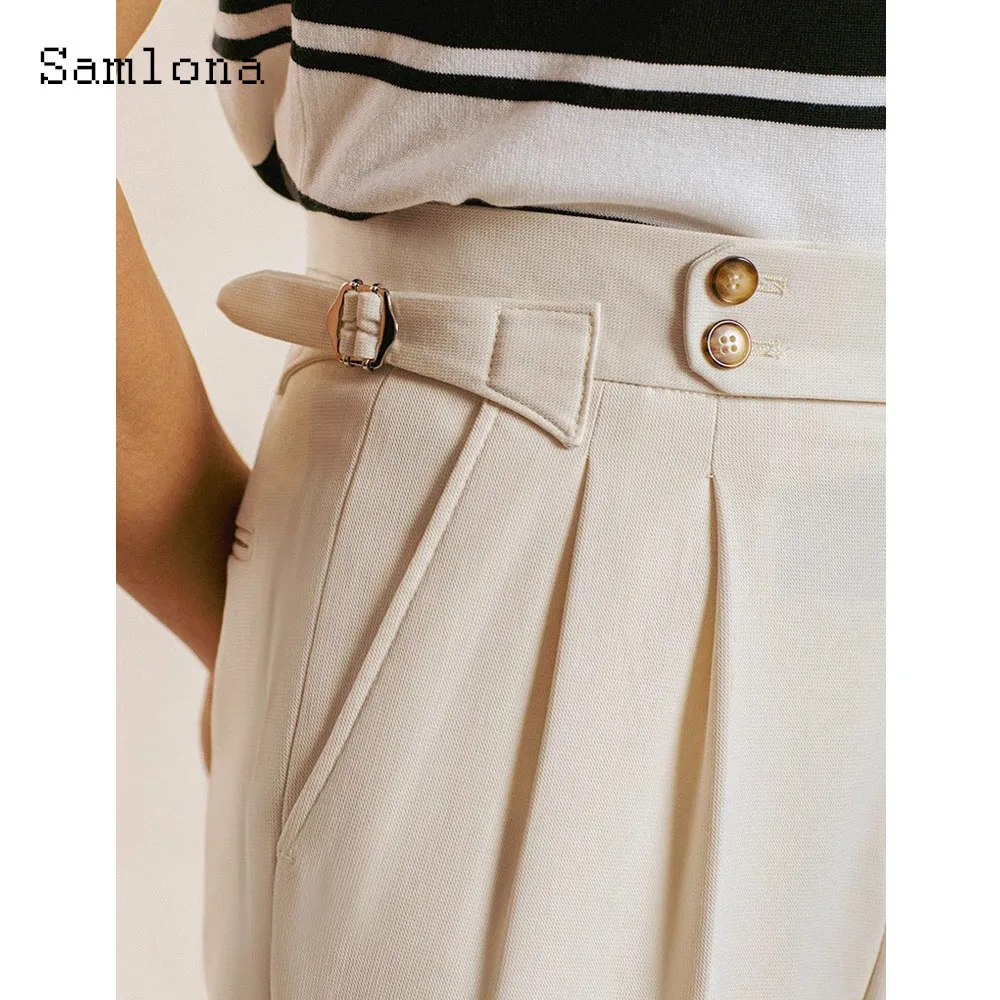 Men Elegant Formal Party Suits Pants Male Vintage Stand Pocket Ankle-Length Trousers European Fashion Buckle Up Suit Pants