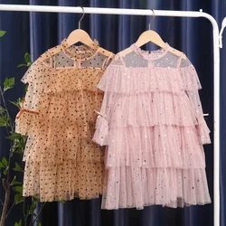 2022 New Girls Dress Stars Sequins Layered Dress Kids Princess Dresses Fashion Children's Clothing Sexy Mesh Tutu Skirts Girl