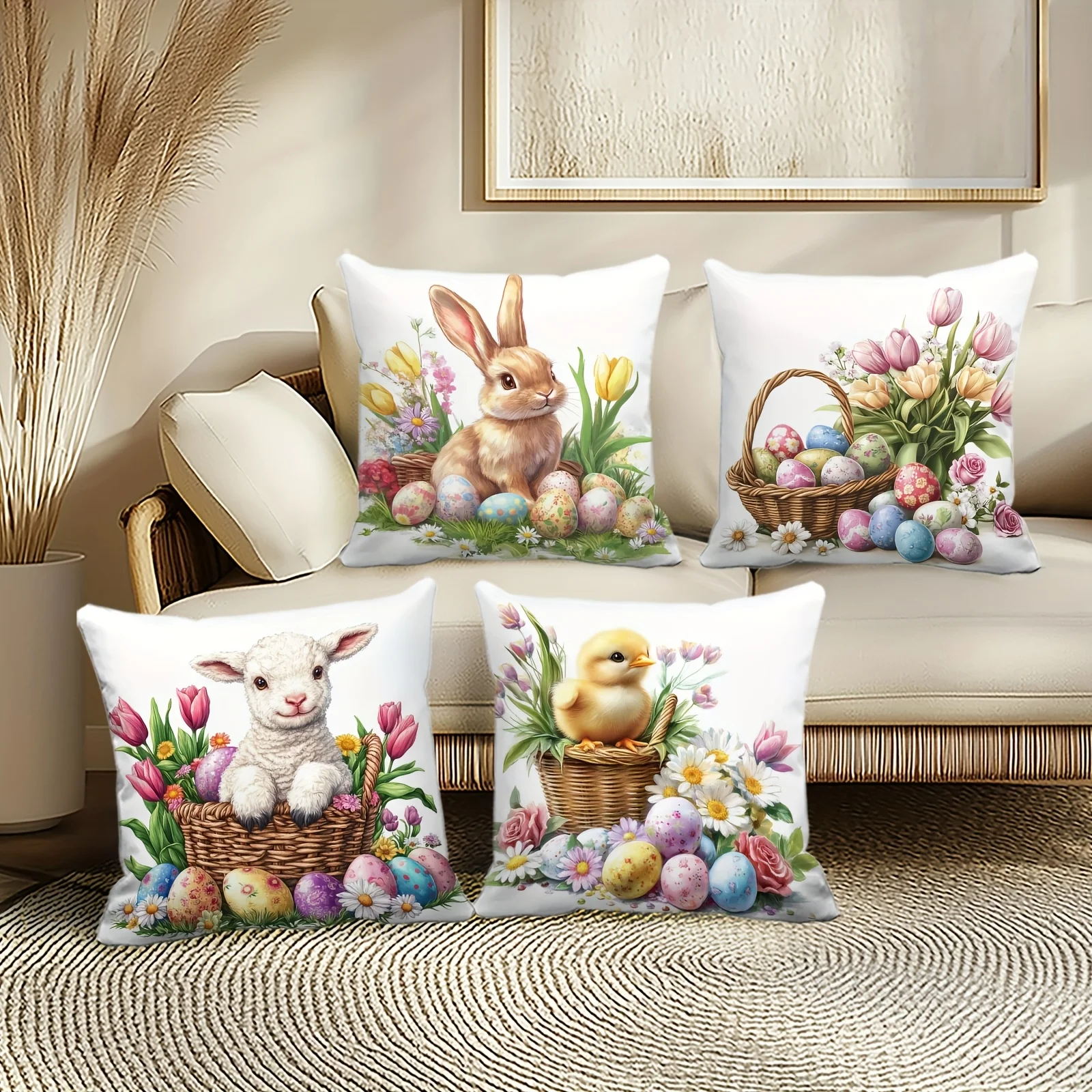 Easter floral pillowcase holiday decoration cushion coversofaroom officelivingroomdecoration no pillow core single side printing 4