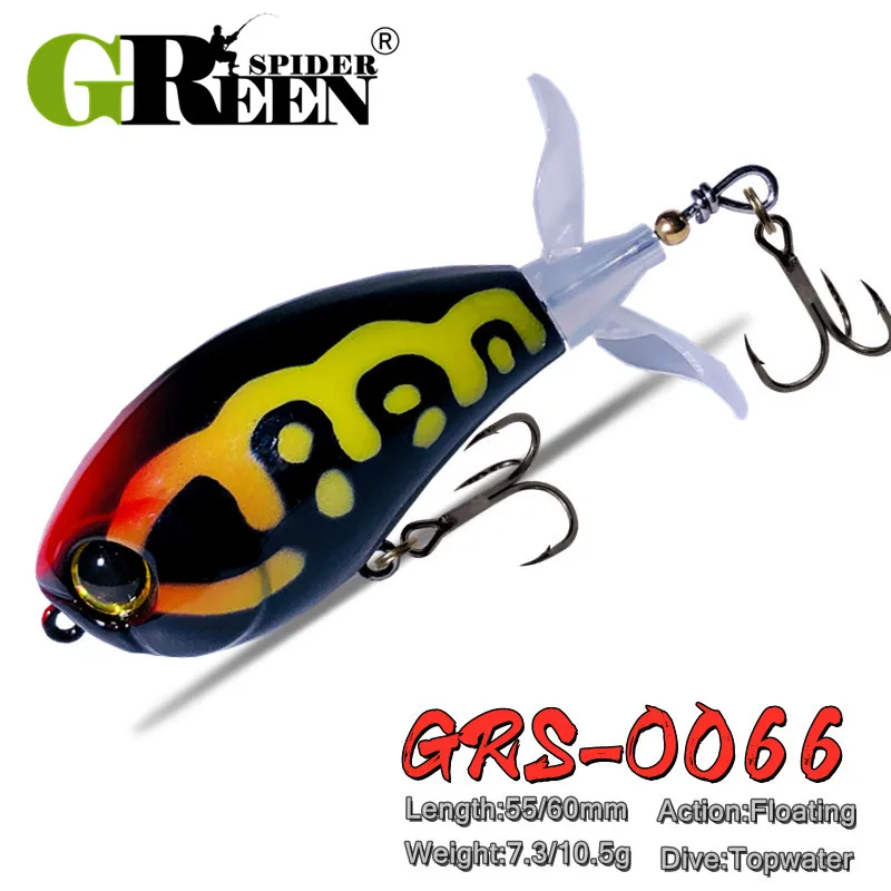 GREENSPIDER Topwater Whopper Popper Fishing Lure 7.3g 10.5g Artificial Bait  Hard Popper Soft Rotating Tail Fishing Tackle