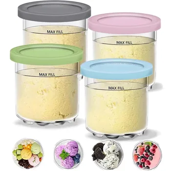Creami Pints and Lids for Ninja - 4 pack Creamy Icecream Containers Cups Jars Tubs Canisters Set, Smoothie Pot Compatible