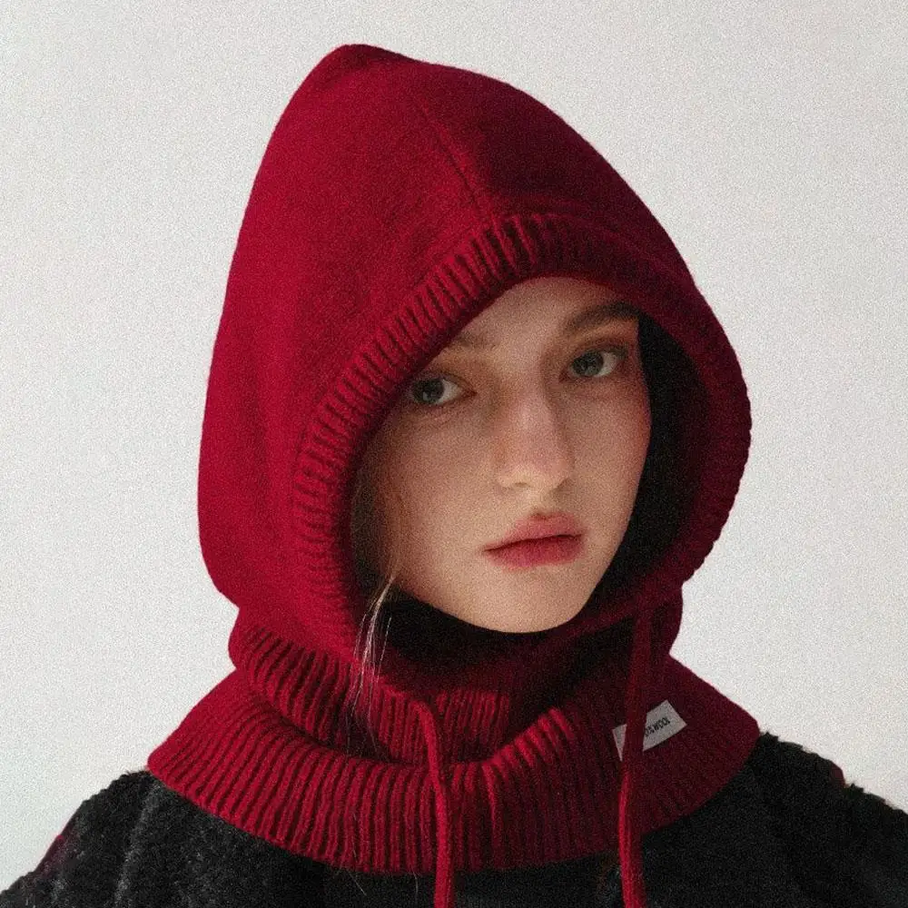 100% Australia Wool Balaclava Hat Winter Knitted Hooded Caps Outdoor Warm One-Piece Neck Collar Beanies Hats Bonnet For Women