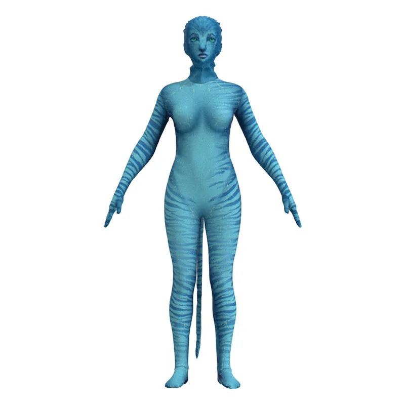 

Movie Avatar Cosplay Costume Jake Sully Neytiri Polyester Zentai Party Jumpsuit Tail Halloween Costume Women Girls Asian Size